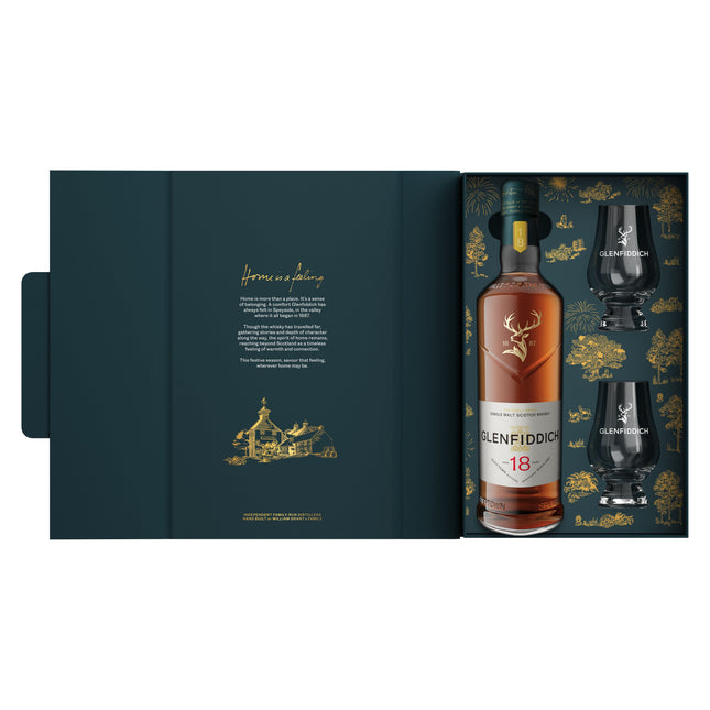 Glenfiddich 18 Year Old Small Batch (Festive Limited Edition 2026 with Two Glasses)