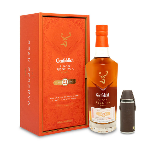 Glenfiddich 21 Year Old Gran Reserva Rum Cask Finish with Limited Edition Hip Flask