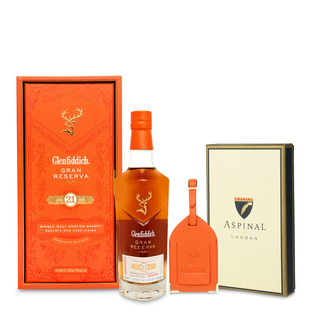 Glenfiddich 21 Year Old Gran Reserva Rum Cask Finish with Aspinal Luggage Tag Gift