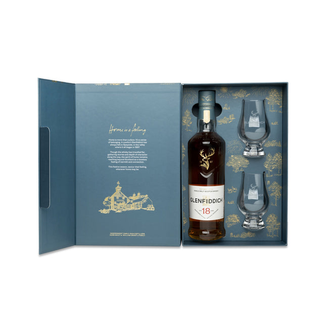 Glenfiddich 18 Year Old Small Batch (Festive Limited Edition 2026 with Two Glasses)
