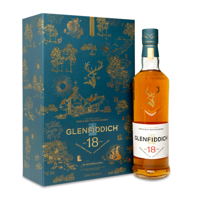 Glenfiddich 18 Year Old Small Batch (Festive Limited Edition 2026 with Two Glasses)