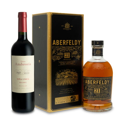 Aberfeldy 21 Year Old Argentinian Malbec Wine Cask Finish with Complimentary Finca Ambrosía Malbec 2022